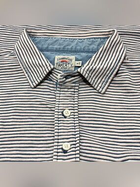 Faherty Men’s Striped Polo Shirt Blue Red 100% Cotton Medium M EUC MINT $118